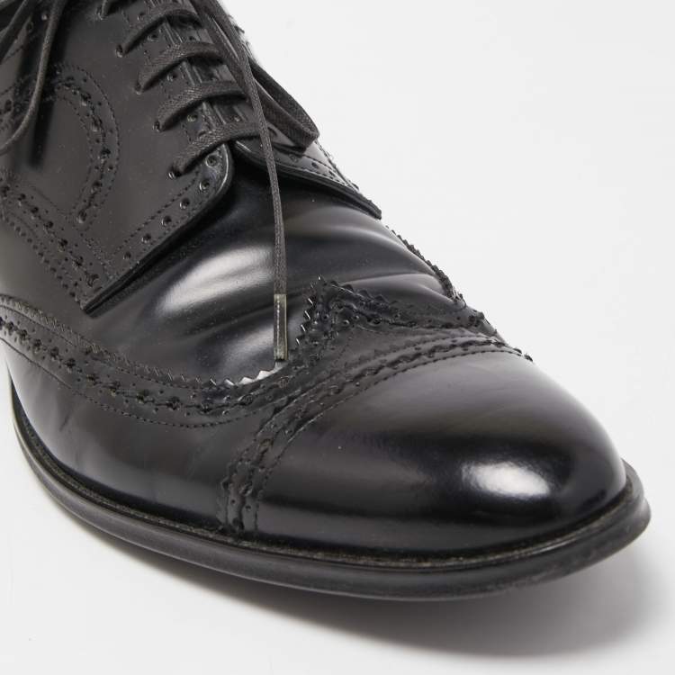 Pre Owned Dolce & Gabbana Black Brogue Leather Lace Up Derby Size 41