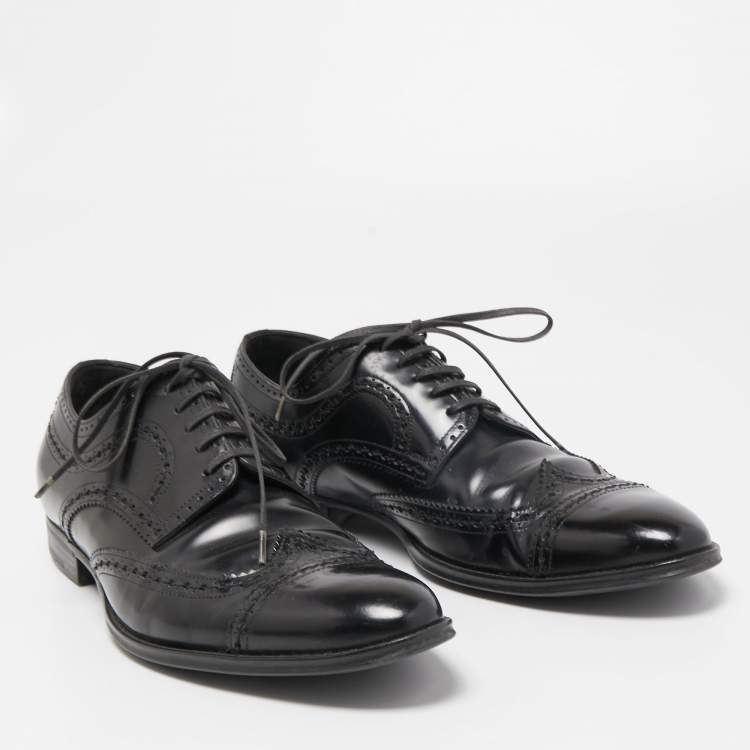 Pre Owned Dolce & Gabbana Black Brogue Leather Lace Up Derby Size 41