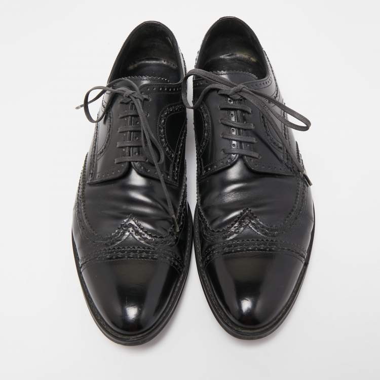 Pre Owned Dolce & Gabbana Black Brogue Leather Lace Up Derby Size 41