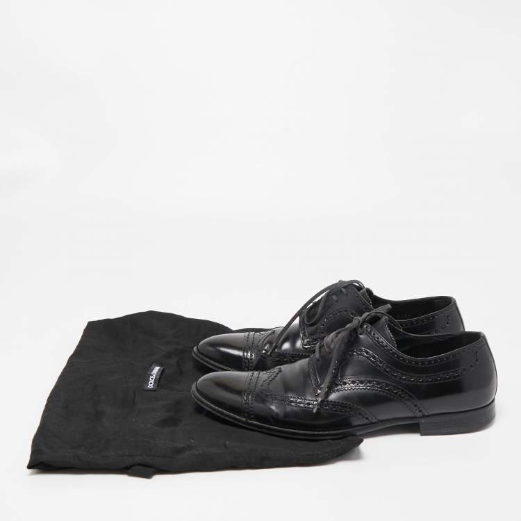Pre Owned Dolce & Gabbana Black Brogue Leather Lace Up Derby Size 41