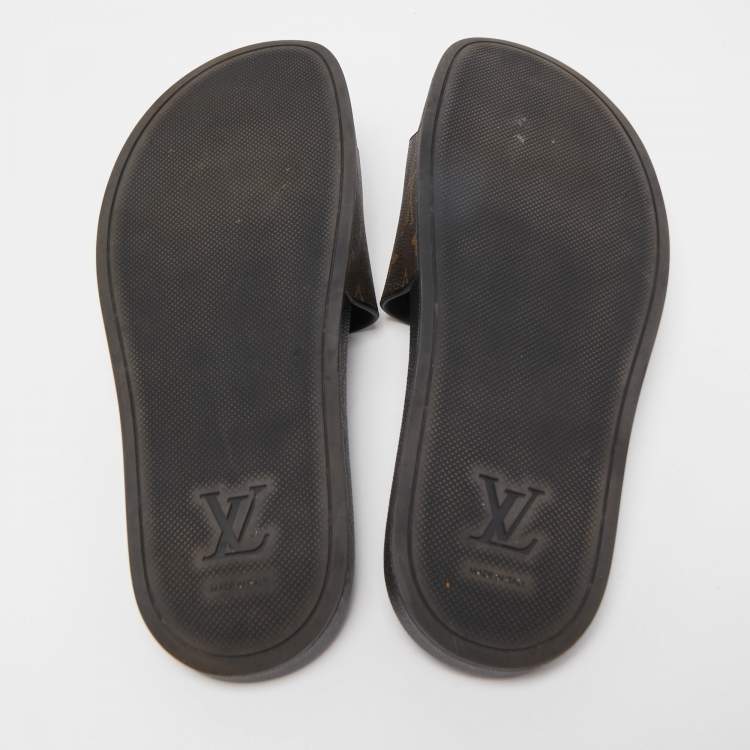 Pre Owned Louis Vuitton Brown Monogram Canvas Waterfront Flat Slides Size 42