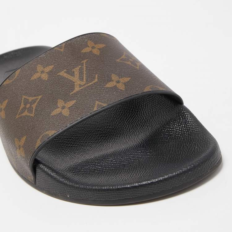 Pre Owned Louis Vuitton Brown Monogram Canvas Waterfront Flat Slides Size 42