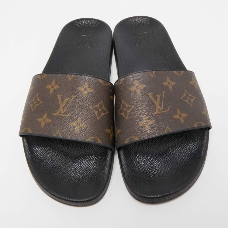 Pre Owned Louis Vuitton Brown Monogram Canvas Waterfront Flat Slides Size 42