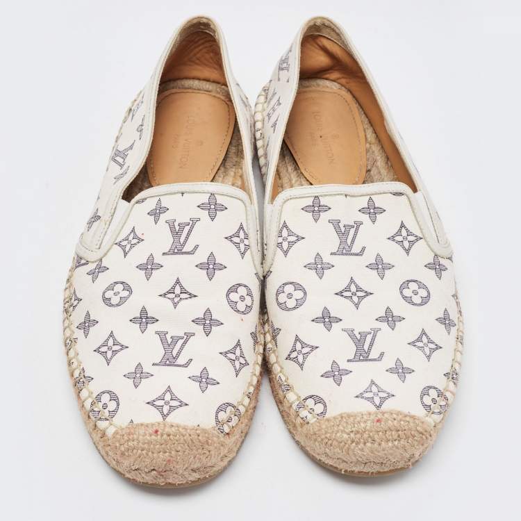 Pre Owned Louis Vuitton White Monogram Canvas Espadrille Flats Size 41