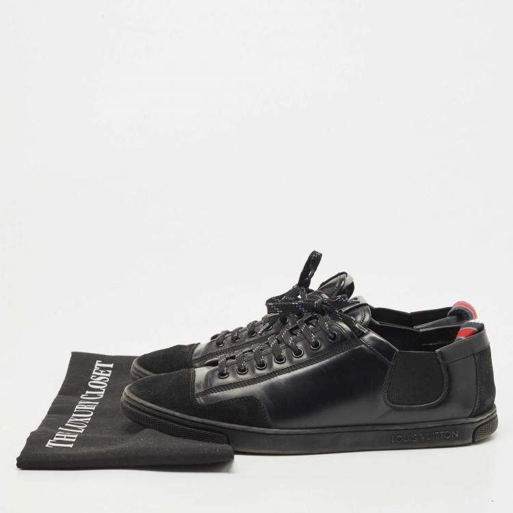 Pre Owned Louis Vuitton Black Leather and Suede Low Top Sneakers Size 41