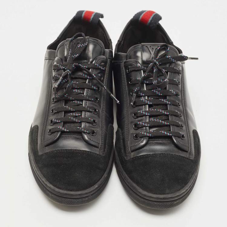 Pre Owned Louis Vuitton Black Leather and Suede Low Top Sneakers Size 41
