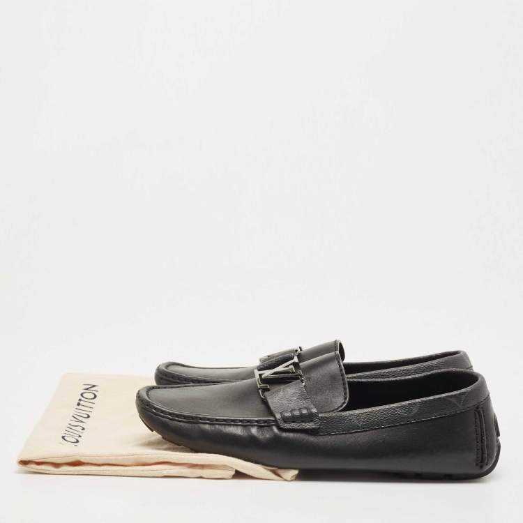 Pre Owned Louis Vuitton Black Monogram Canvas and Leather Monte Carlo Loafers Size 42
