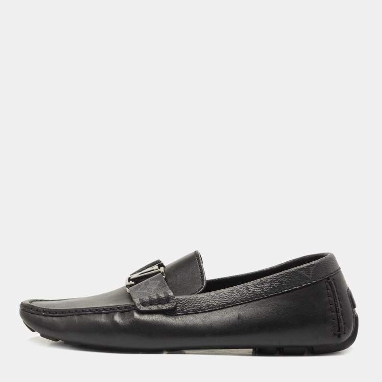 Pre Owned Louis Vuitton Black Monogram Canvas and Leather Monte Carlo Loafers Size 42