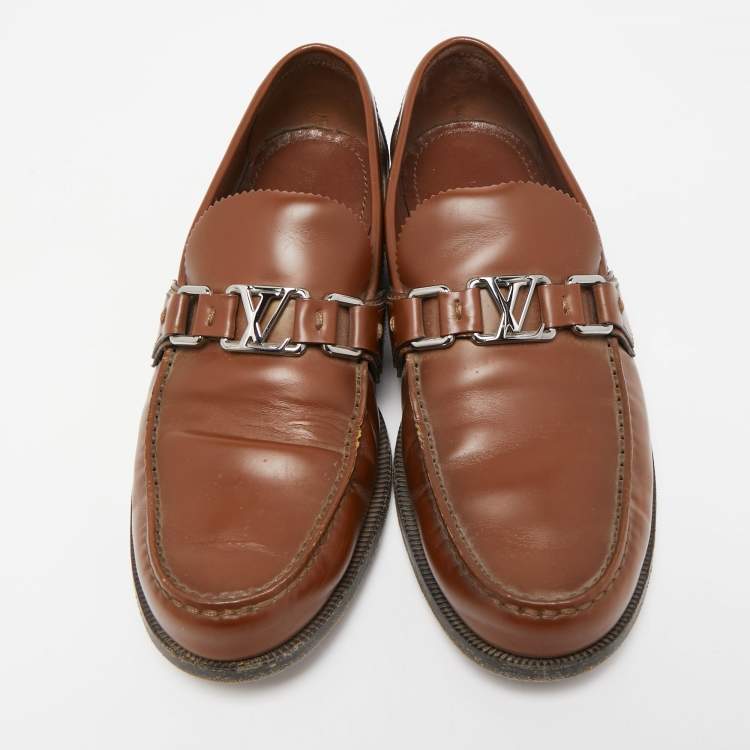 Pre Owned Louis Vuitton Brown Leather Hockenheim Loafers Size 40