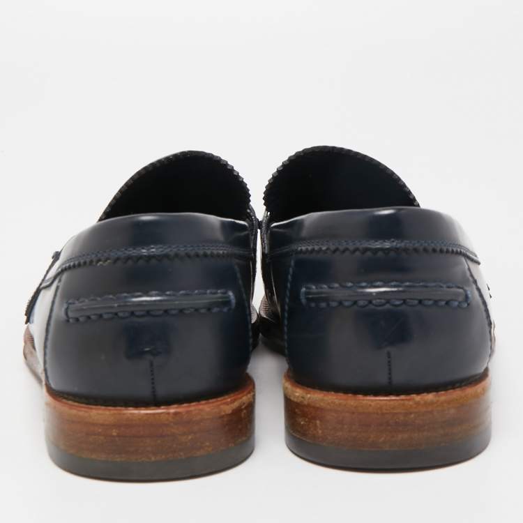 Pre Owned Louis Vuitton Navy Blue Leather Hockenheim Loafers Size 40