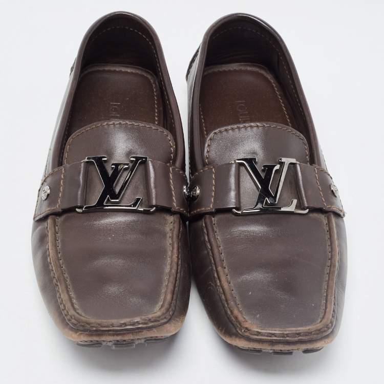 Pre Owned Louis Vuitton Dark Brown Leather Monte Carlo Loafers Size 41