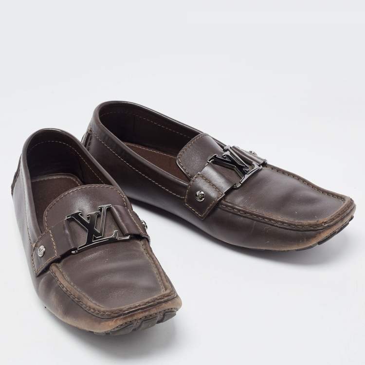 Pre Owned Louis Vuitton Dark Brown Leather Monte Carlo Loafers Size 41