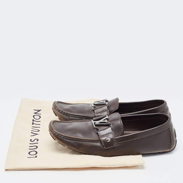 Pre Owned Louis Vuitton Dark Brown Leather Monte Carlo Loafers Size 41