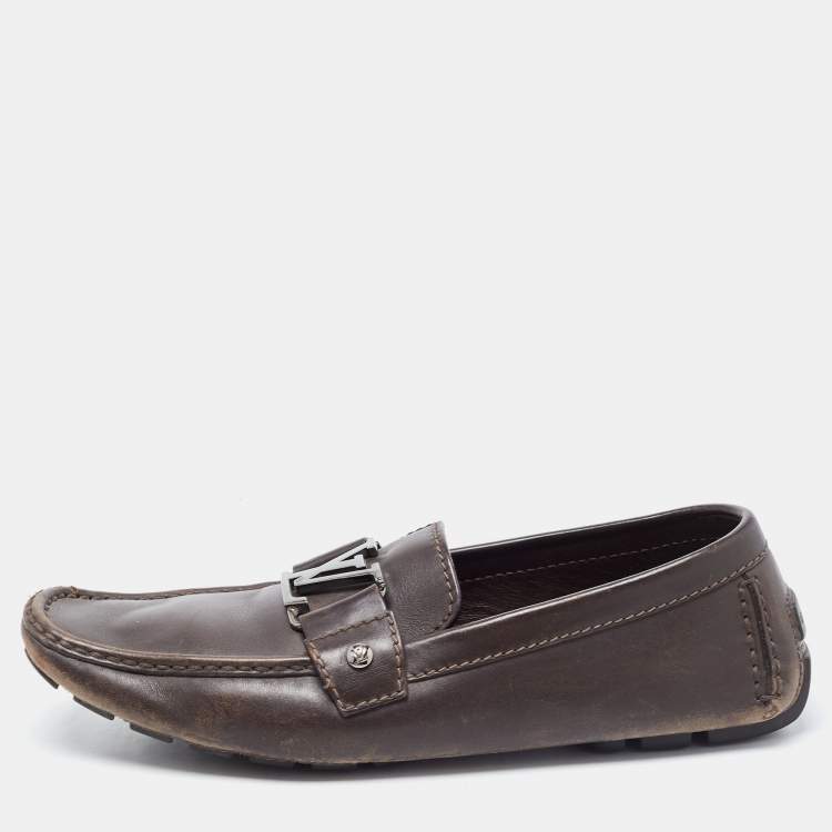 Louis Vuitton Dark Brown Leather Monte Carlo Slip On Loafers Size