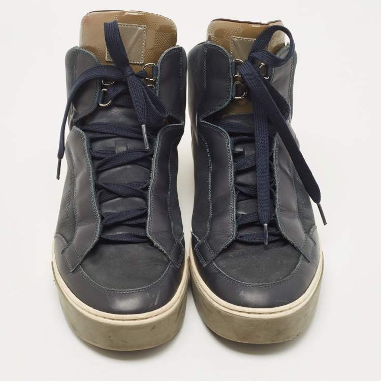 Pre Owned Louis Vuitton Two Tone Leather and Damier Patent High Top Sneakers Size 41.5