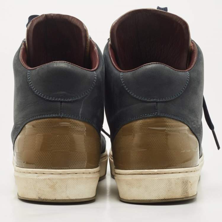 Pre Owned Louis Vuitton Two Tone Leather and Damier Patent High Top Sneakers Size 41.5