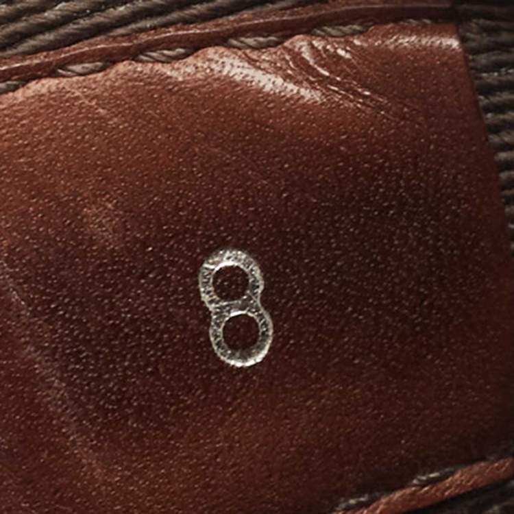 Pre Owned Louis Vuitton Brown Leather and Canvas Criss Cross Slides Size 42