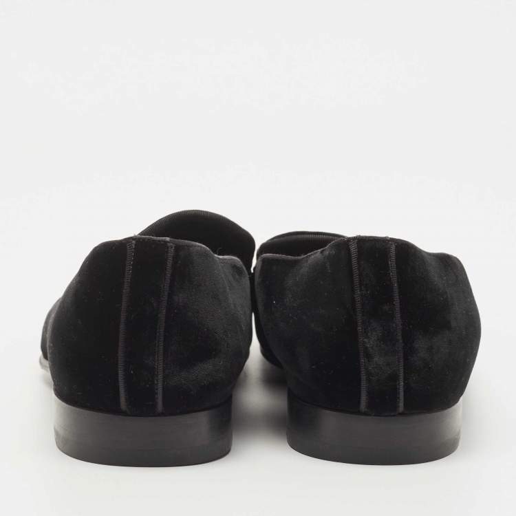 Pre Owned Louis Vuitton Black Velvet Auteuil Logo Smoking Slippers Size 43