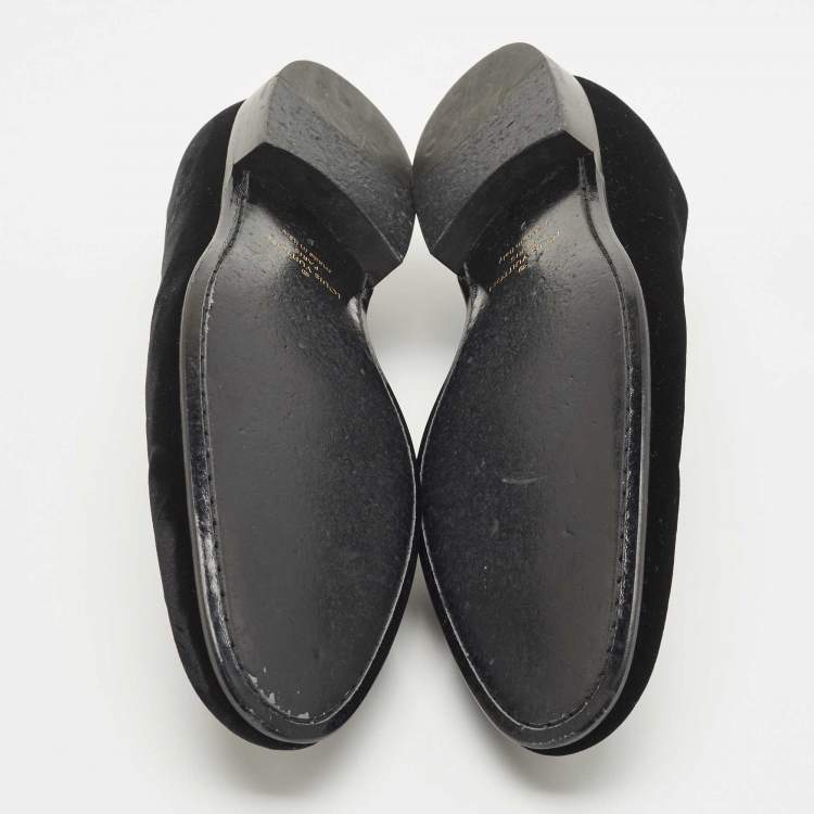 Pre Owned Louis Vuitton Black Velvet Auteuil Logo Smoking Slippers Size 43