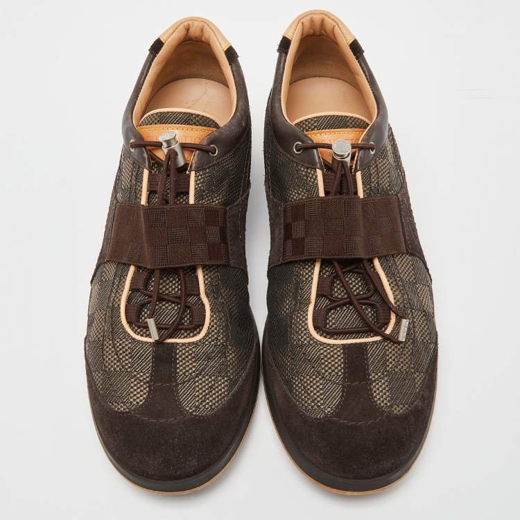 Pre Owned Louis Vuitton Brown Nubuck and Fabric Low Top Sneakers Size 41