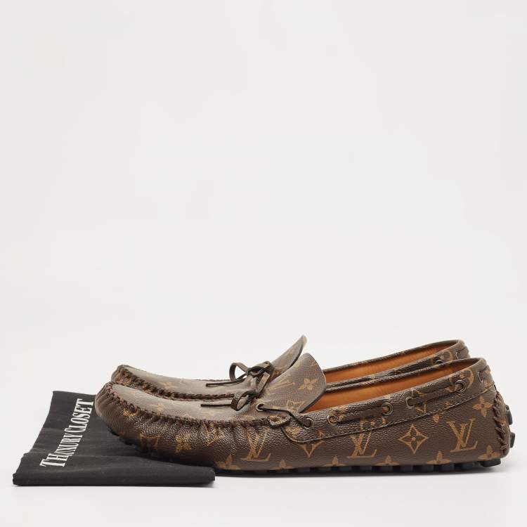 Pre Owned Louis Vuitton Brown Monogram Canvas Slip On Loafers Size 47