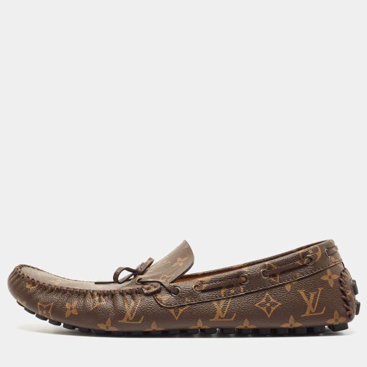 Pre Owned Louis Vuitton Brown Monogram Canvas Slip On Loafers Size 47