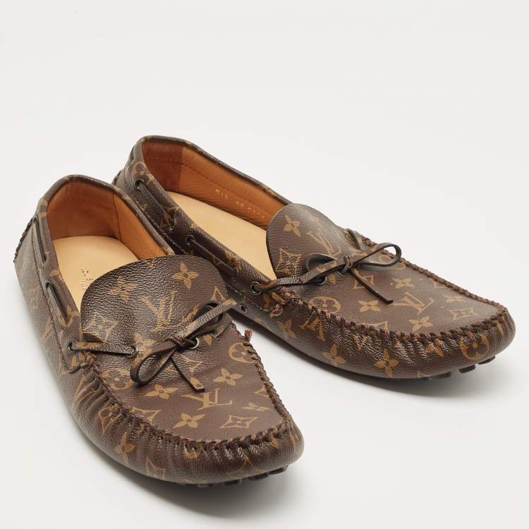 Pre Owned Louis Vuitton Brown Monogram Canvas Slip On Loafers Size 47
