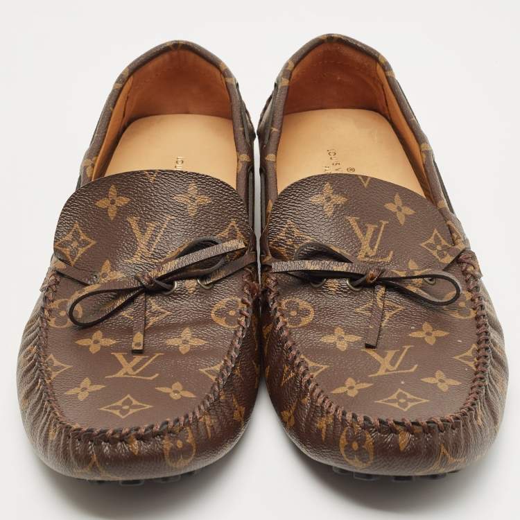 Pre Owned Louis Vuitton Brown Monogram Canvas Slip On Loafers Size 47