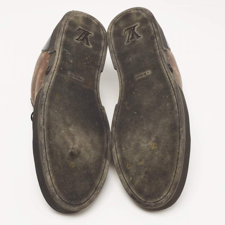Pre Owned Louis Vuitton Brown Monogram Canvas and Leather Match Up Sneakers Size 42.5