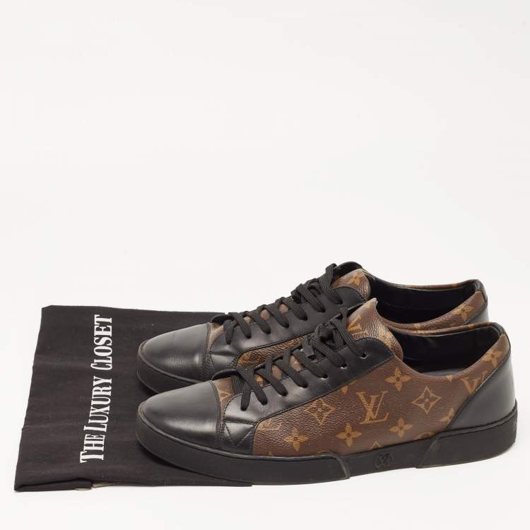 Pre Owned Louis Vuitton Brown Monogram Canvas and Leather Match Up Sneakers Size 42.5