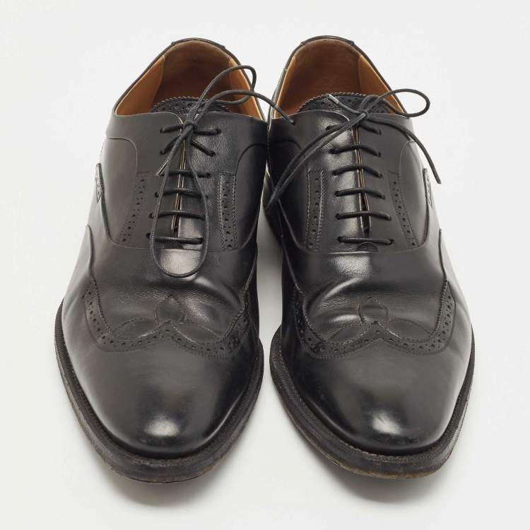 Pre Owned Louis Vuitton Black Leather Lace Up Oxfords Size 44