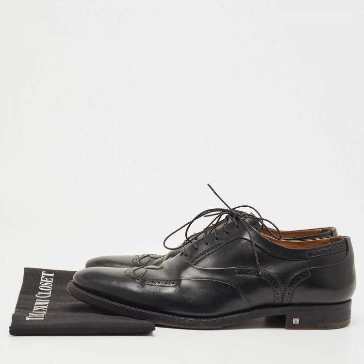 Pre Owned Louis Vuitton Black Leather Lace Up Oxfords Size 44