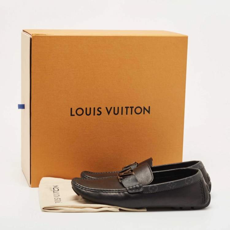 Pre Owned Louis Vuitton Black Monogram Canvas and Leather Monte Carlo Loafers Size 43.5