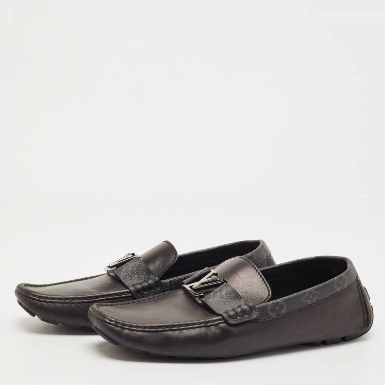 Pre Owned Louis Vuitton Black Monogram Canvas and Leather Monte Carlo Loafers Size 43.5
