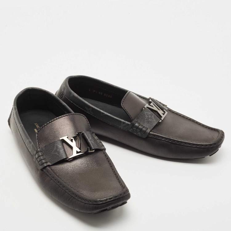 Pre Owned Louis Vuitton Black Monogram Canvas and Leather Monte Carlo Loafers Size 43.5