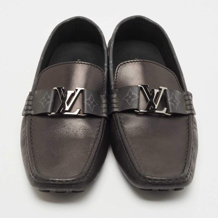 Pre Owned Louis Vuitton Black Monogram Canvas and Leather Monte Carlo Loafers Size 43.5