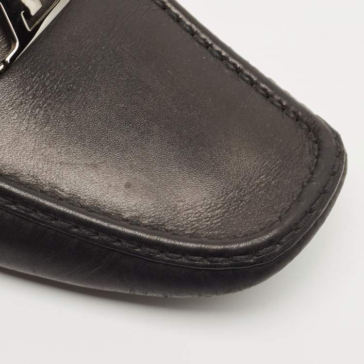 Pre Owned Louis Vuitton Black Monogram Canvas and Leather Monte Carlo Loafers Size 43.5