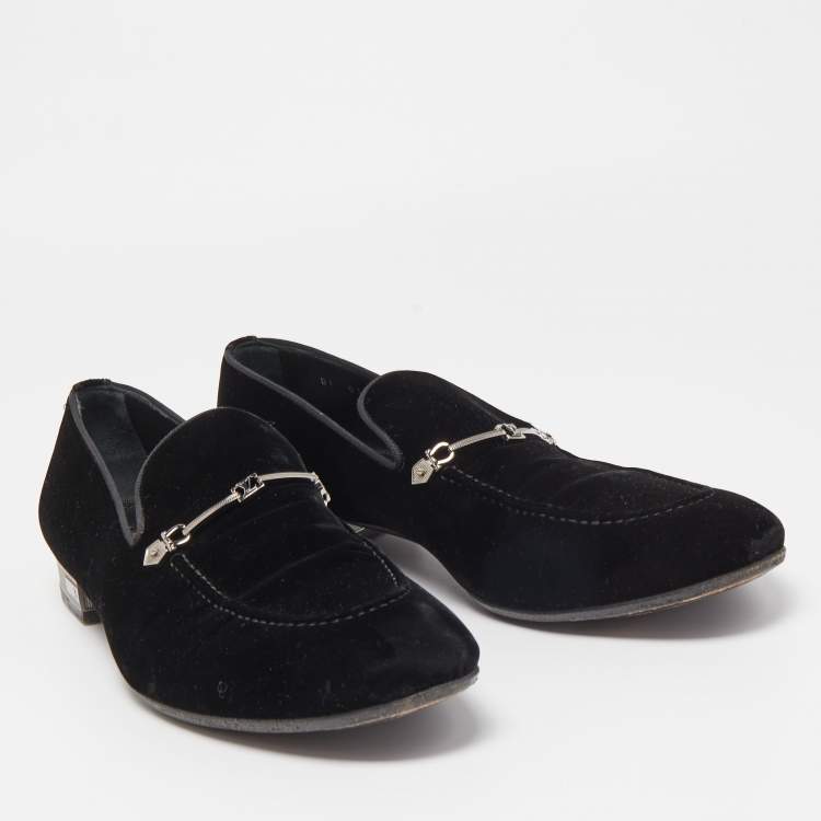 Pre Owned Louis Vuitton Black Velevt Slip On Loafers Size 45