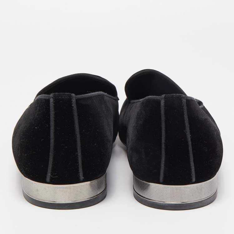 Pre Owned Louis Vuitton Black Velevt Slip On Loafers Size 45