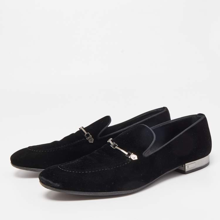 Pre Owned Louis Vuitton Black Velevt Slip On Loafers Size 45