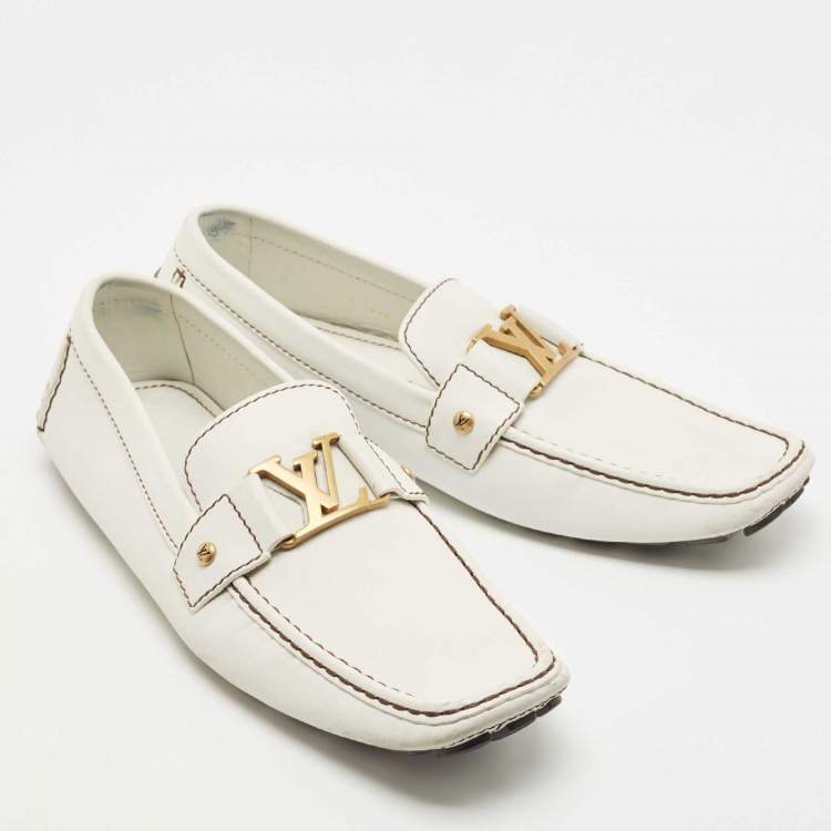 مملوكة مسبقًا Louis Vuitton White Leather Monte Carlo Slip On Loafers Size 45