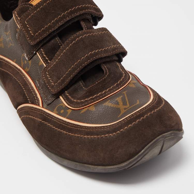 Pre Owned Louis Vuitton Brown Monogram Canvas and Suede Trainer Sneakers Size 45