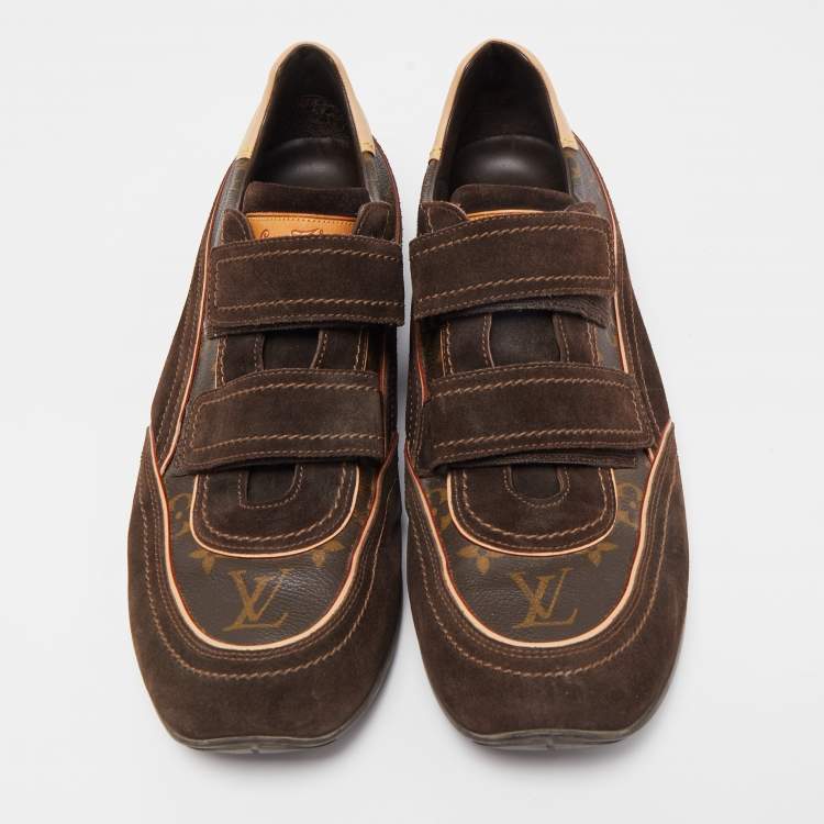 Pre Owned Louis Vuitton Brown Monogram Canvas and Suede Trainer Sneakers Size 45