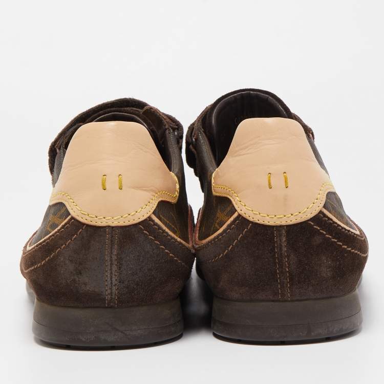 Pre Owned Louis Vuitton Brown Monogram Canvas and Suede Trainer Sneakers Size 45