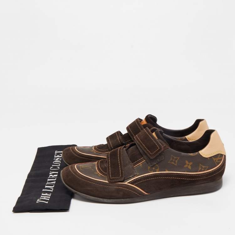 Pre Owned Louis Vuitton Brown Monogram Canvas and Suede Trainer Sneakers Size 45