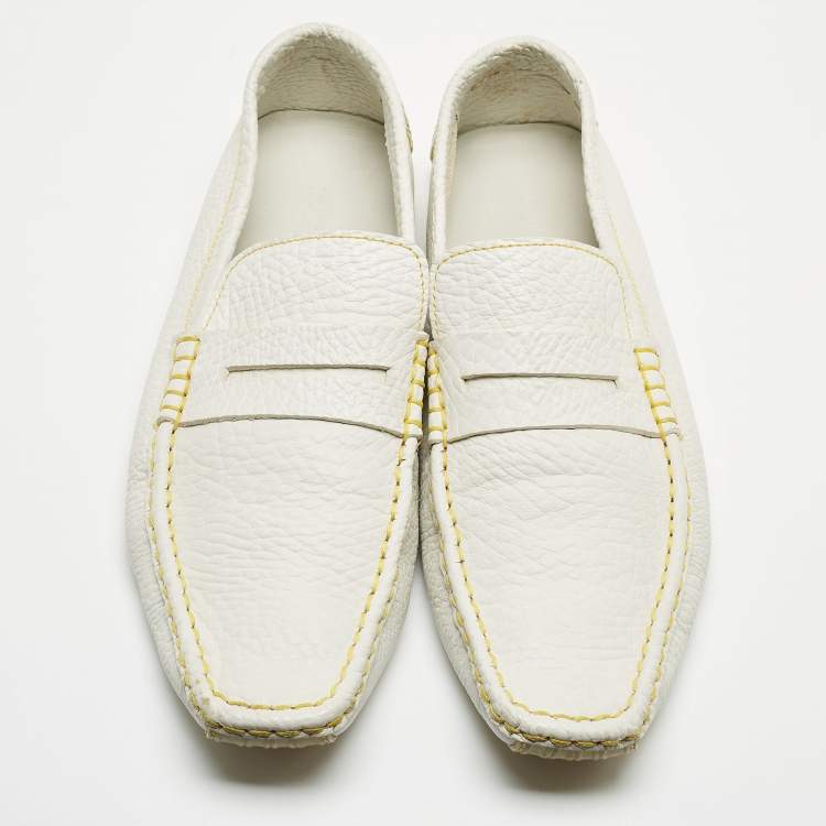 Pre Owned Louis Vuitton White Leather Lombok Slip On Loafers Size 45