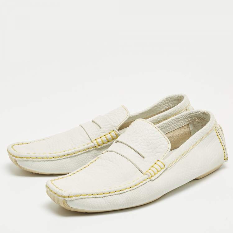 Pre Owned Louis Vuitton White Leather Lombok Slip On Loafers Size 45