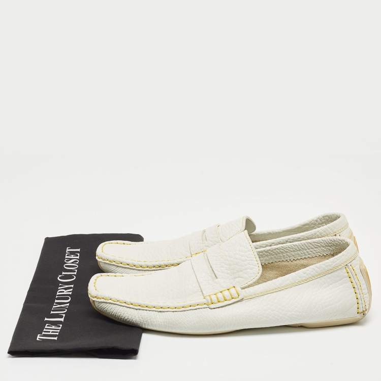 Pre Owned Louis Vuitton White Leather Lombok Slip On Loafers Size 45