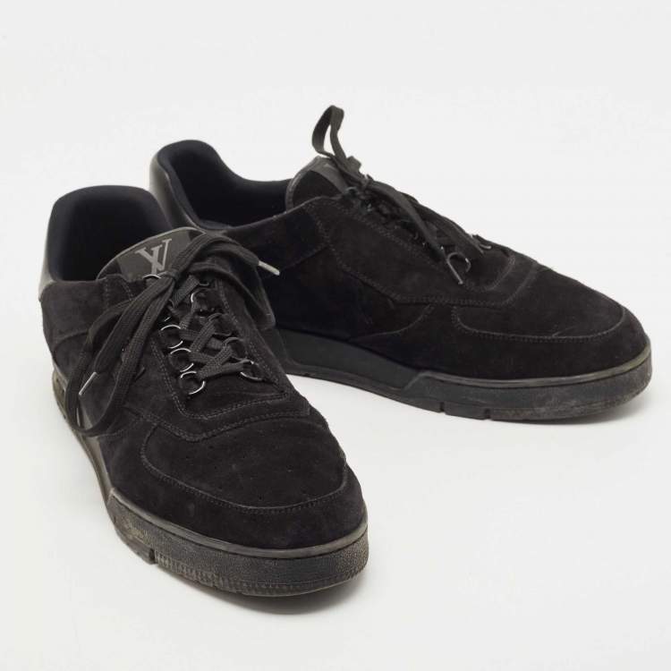 Pre Owned Louis Vuitton Black Suede LV Trainer Sneakers Size 44