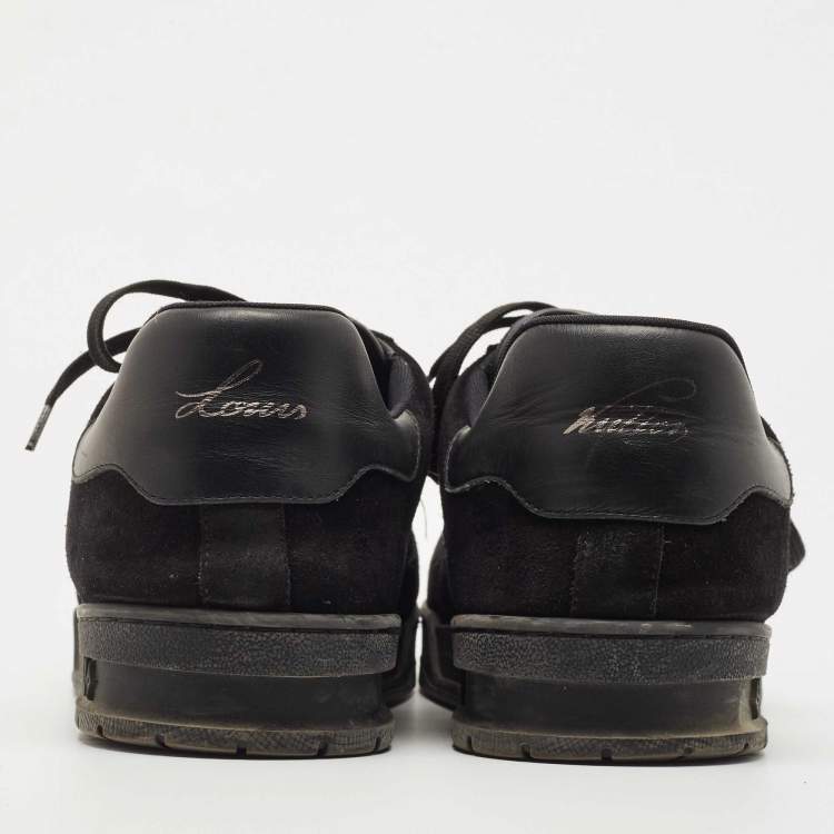 Pre Owned Louis Vuitton Black Suede LV Trainer Sneakers Size 44